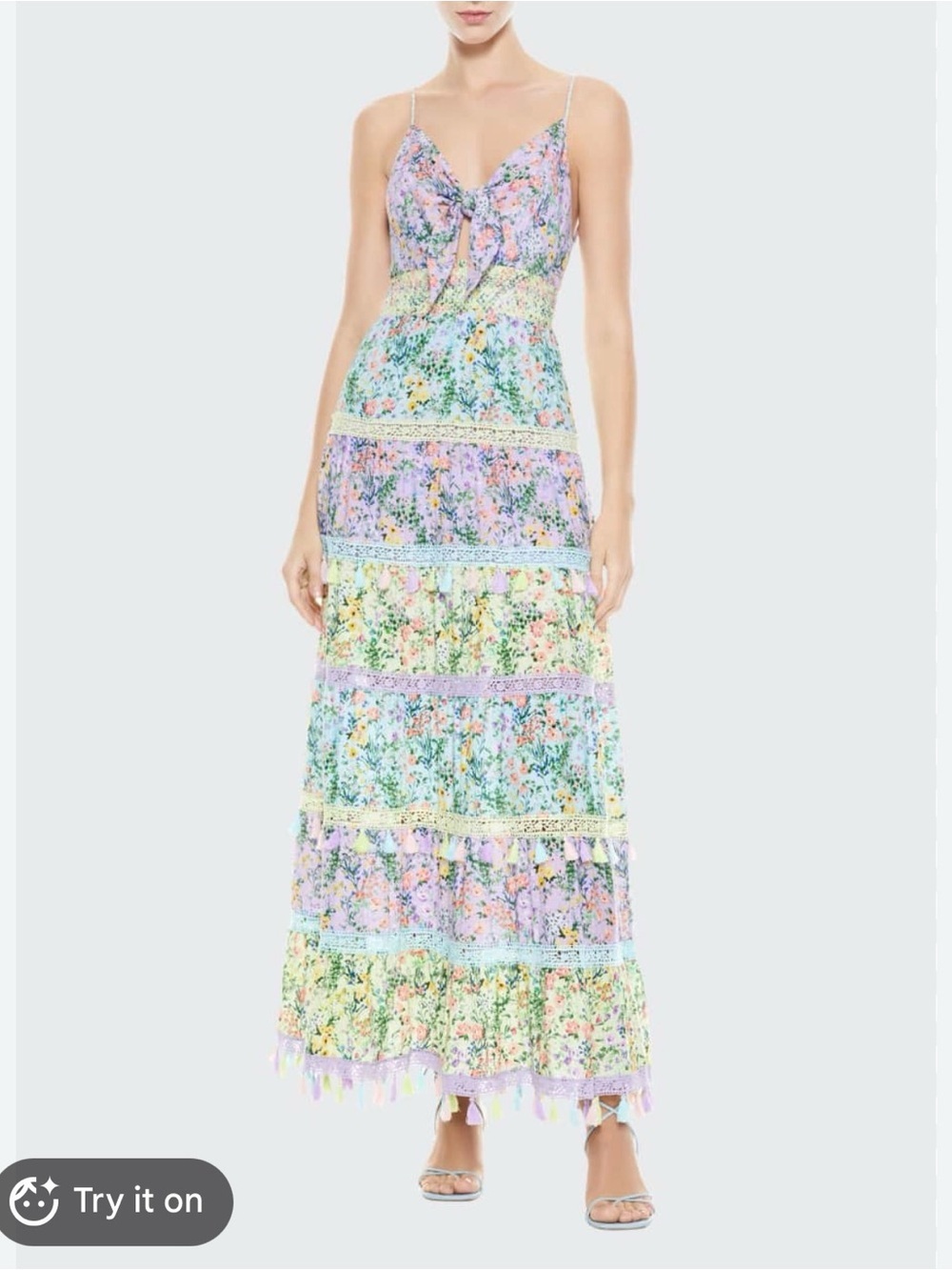Alice + Olivia Karolina Tiered Floral Tassel Maxi Dress - Size 2